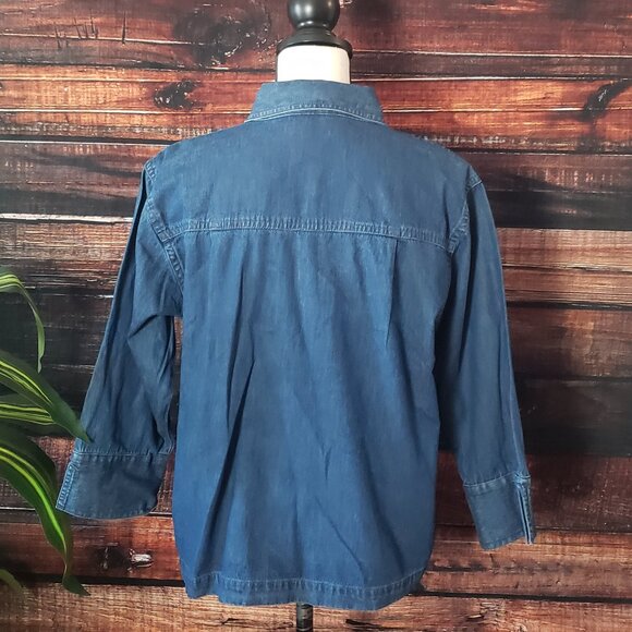 New Direction Denim Jean Top Size M Embroidered Velvet Giraffe Shirt 3/4 Sleeves - Picture 4 of 12